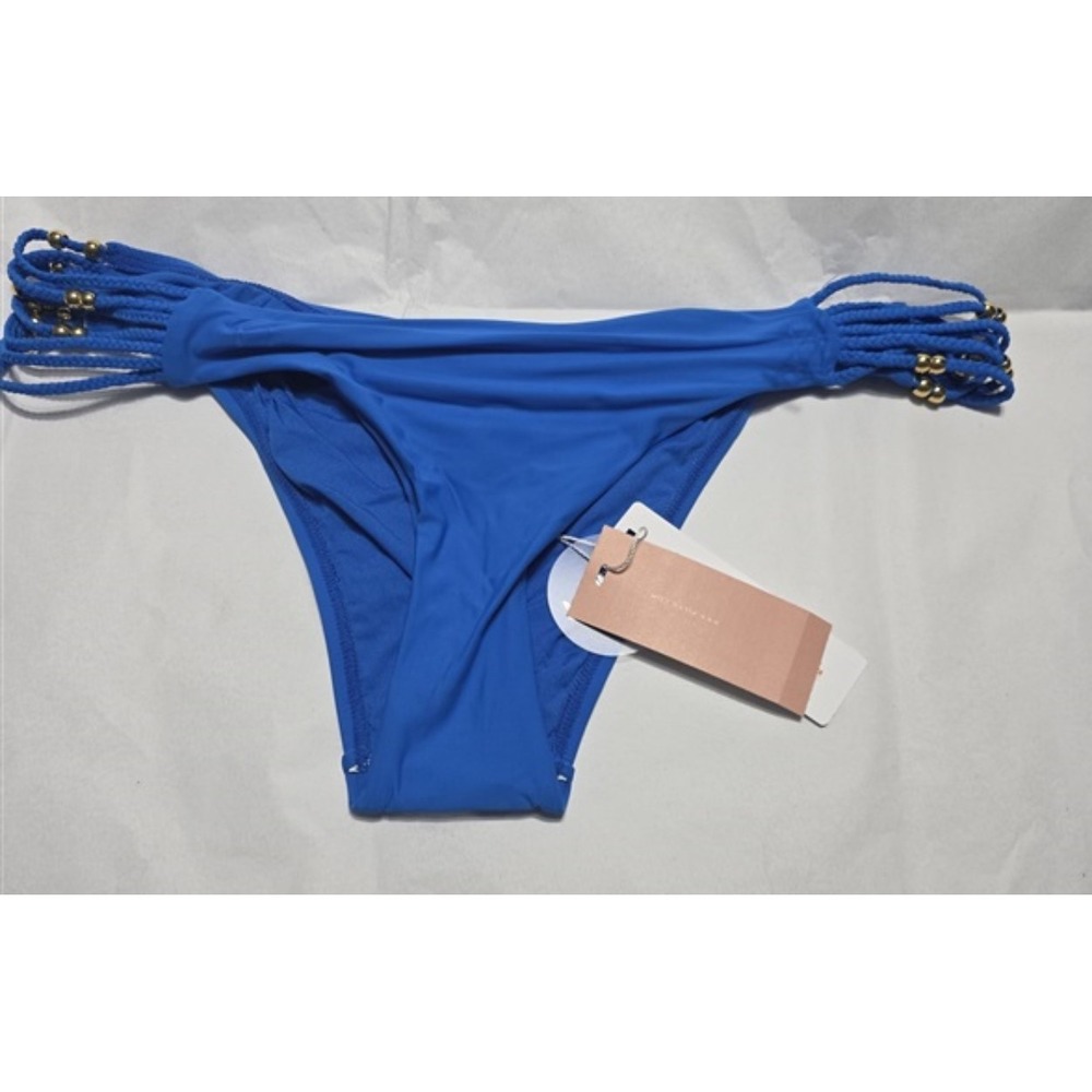 NWT Pilyq L Bali Blue Braided Santa Clara Teeny Bikini Swim Bottoms Blue 132210